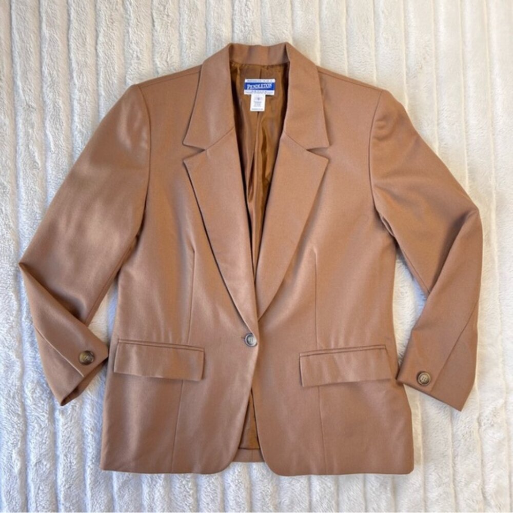 PENDLETON tan wool one-button blazer | size 10P - image 4